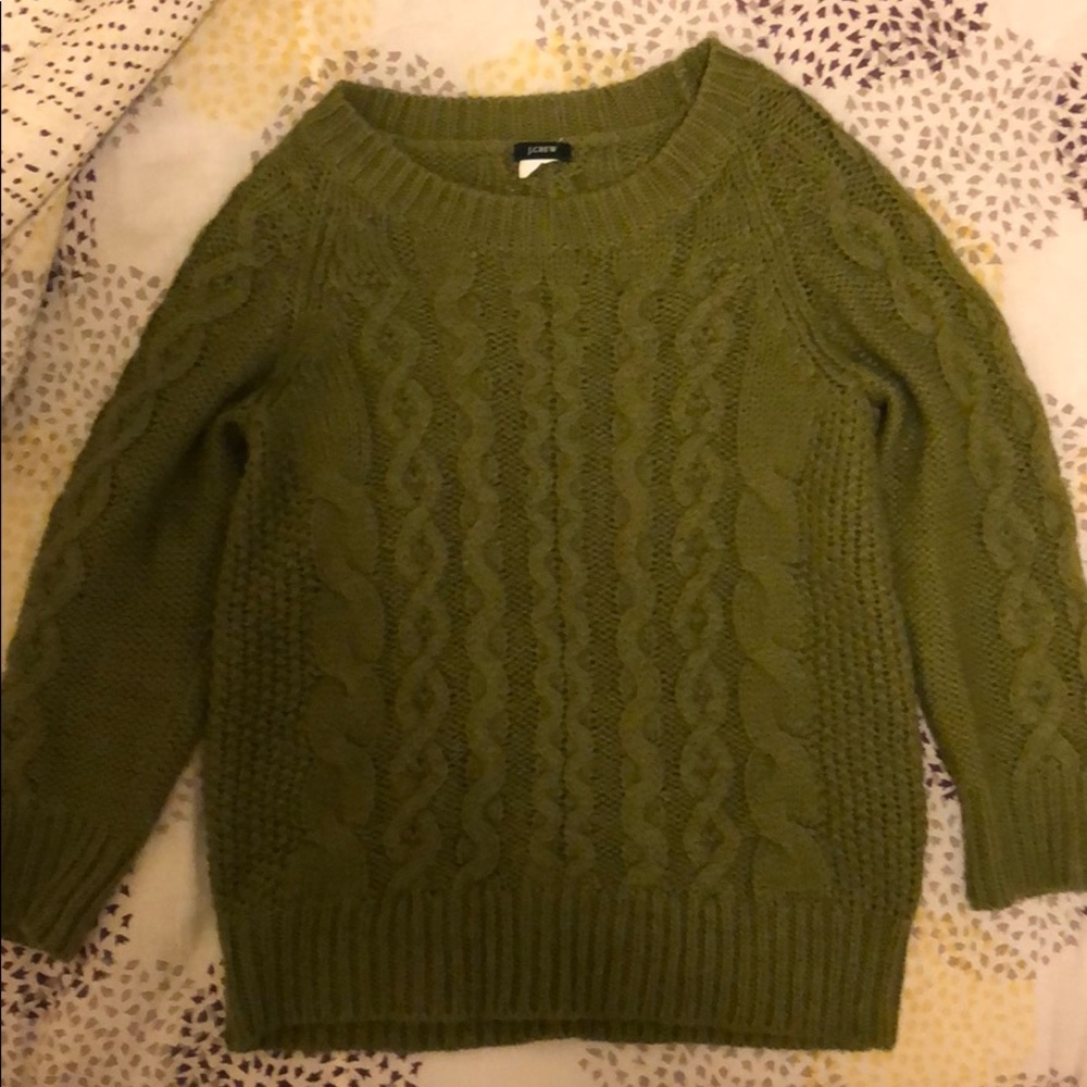 Green J-Crew cable knit sweater